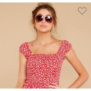 Olivaceous red smocked crop top